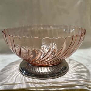 Vintage 1960’s Arcoroc French Pink Swirl Large Bowl on Silver Stand